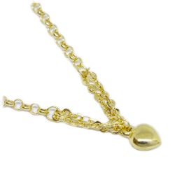 Pulseira Berloque Portuguesa Oca com Cora��o em Ouro 18 Kilates � 25392